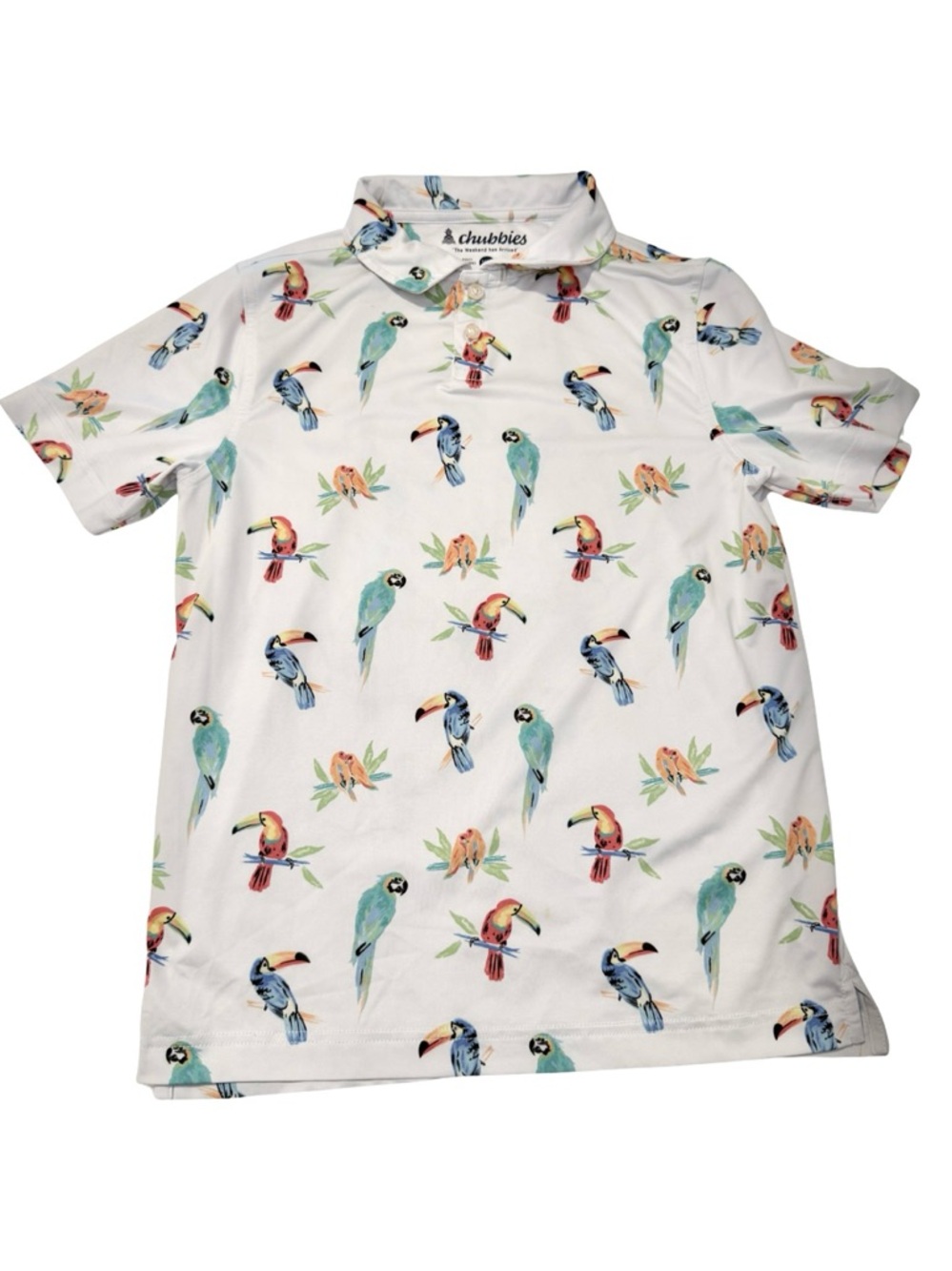 Chubbies The Dude Where's Macaw Boys Performance Polo size medium 10/12
